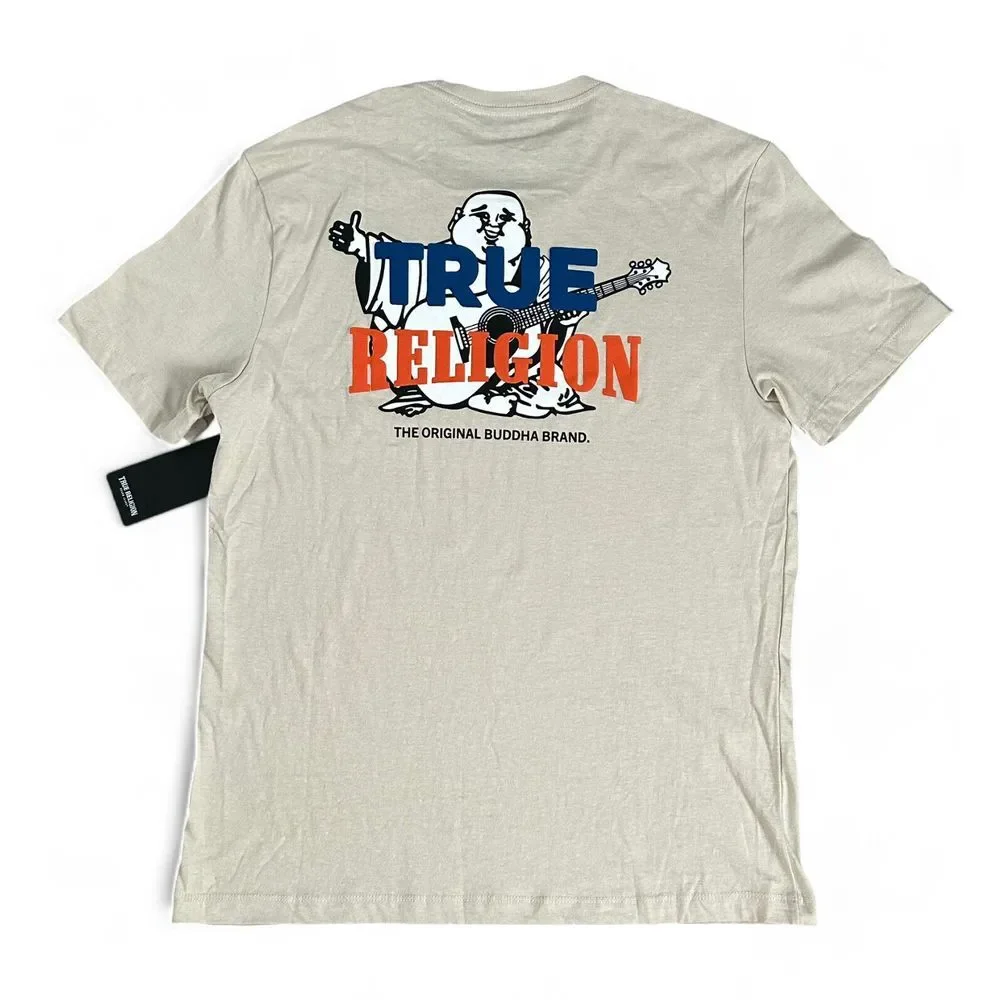 NWT True Religion Buddha Guitar Tee Beige Cotton Shirt‎ Size M